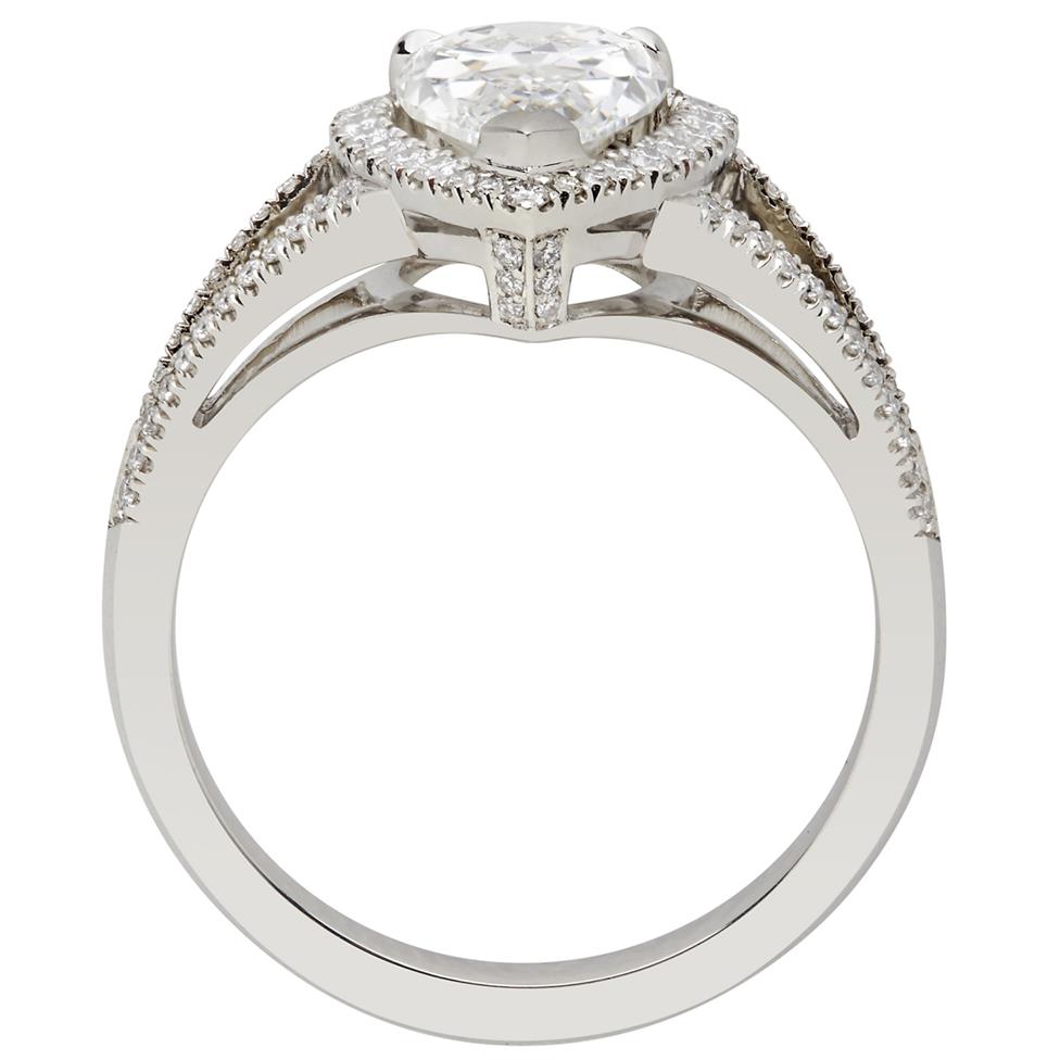 Platinum Split Shoulder Detail Pear Shape Diamond Halo Engagement Ring 1.68ct Thumbnail Image 1