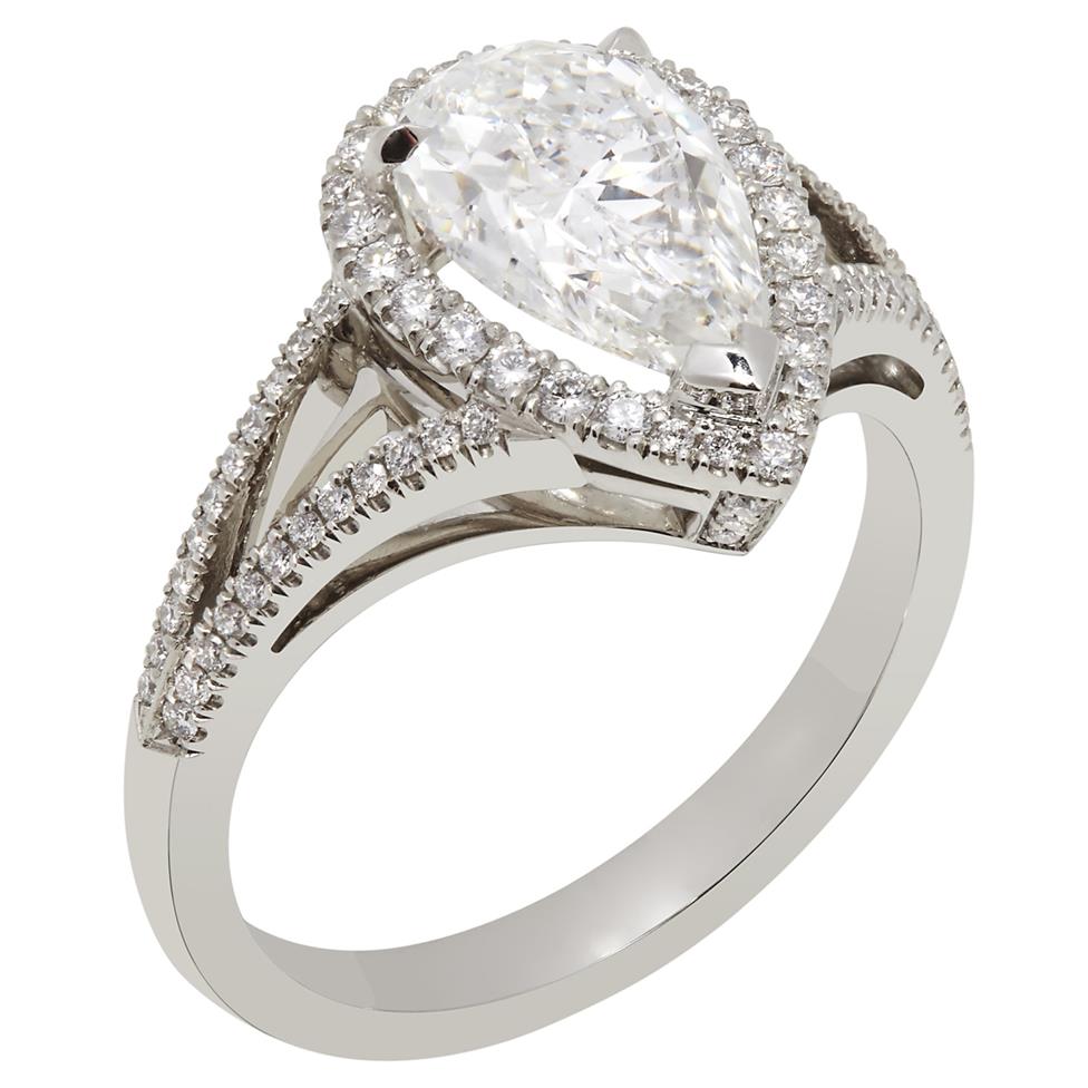 Platinum Split Shoulder Detail Pear Shape Diamond Halo Engagement Ring 1.68ct Image 1