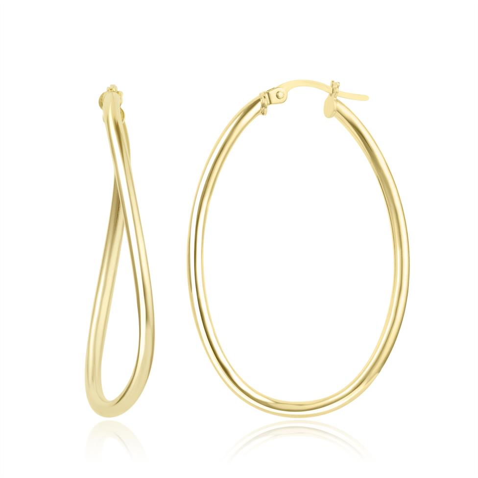 18ct Yellow Gold Asymmetric Hoop Earrings 40mm Thumbnail Image 0