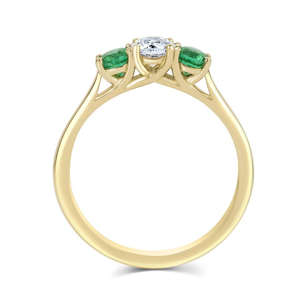 18ct Yellow Gold Diamond and Emerald Three Stone Engagement Ring Thumbnail Image 2
