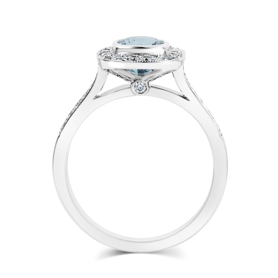 Platinum Blue-green Sapphire and Diamond Halo Engagement Ring Thumbnail Image 2