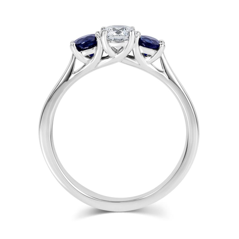 Platinum Diamond and Sapphire Three Stone Engagement Ring Thumbnail Image 2