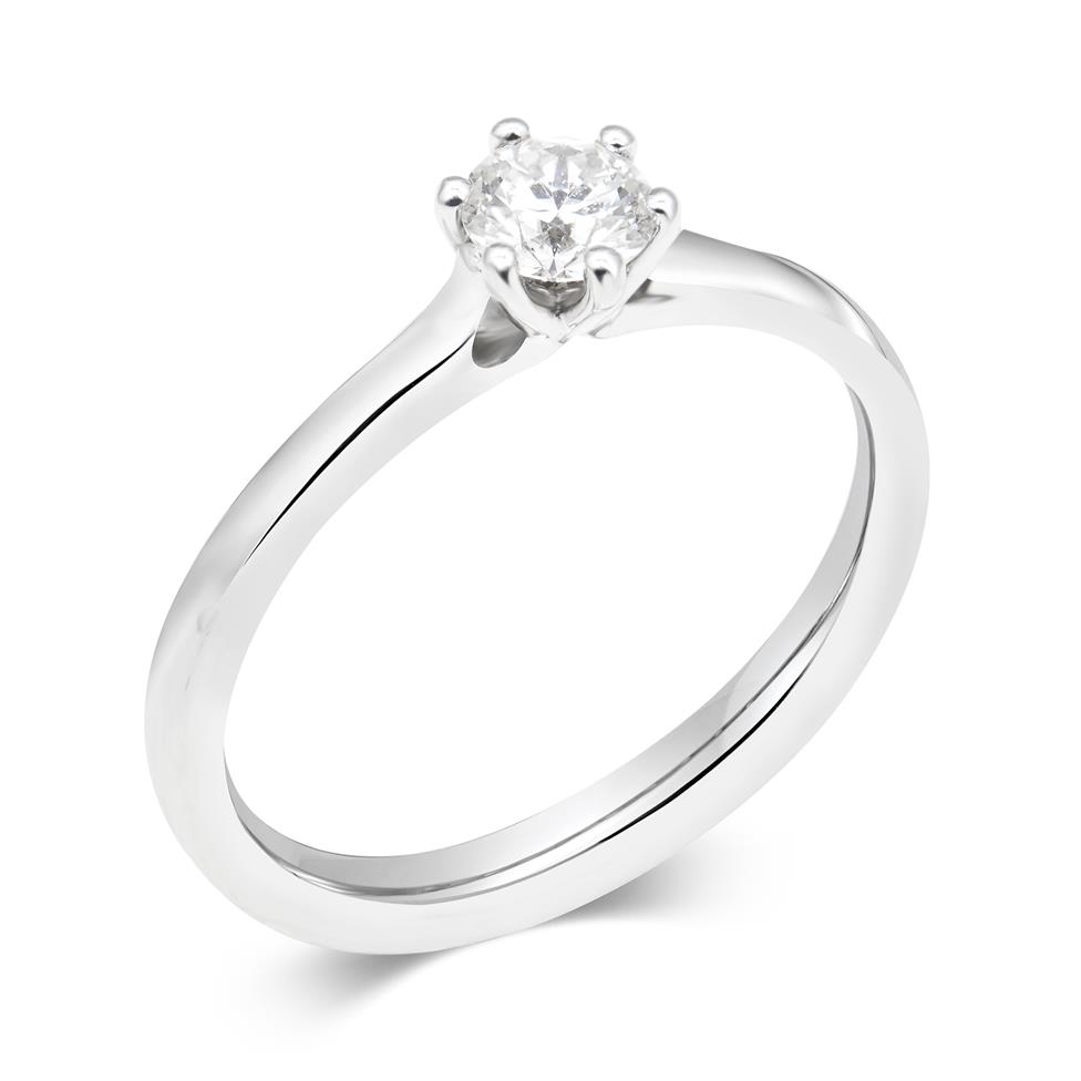 18ct White Gold Diamond Six Claw Solitaire Engagement Ring 0.35ct Thumbnail Image 0