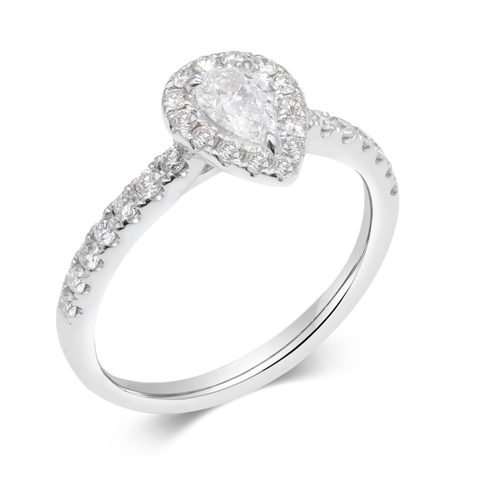 18ct White Gold Pear Shape 0.77ct Diamond Halo Ring Thumbnail Image 1
