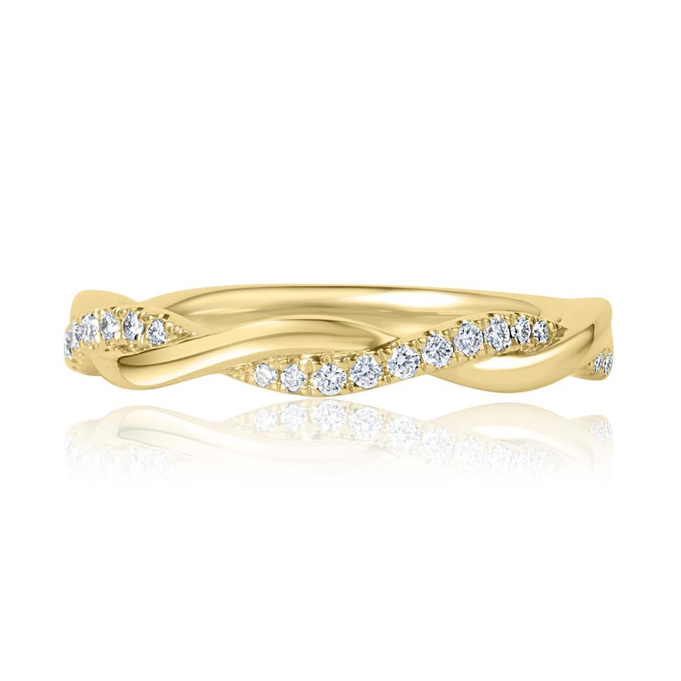 18ct Yellow Gold Plait Design Diamond Set Wedding Ring 0.13ct Thumbnail Image 3
