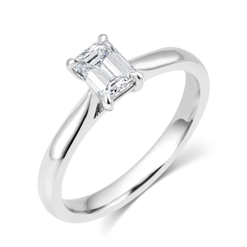Platinum Emerald Cut Diamond Solitaire Engagement Ring 0.70ct Thumbnail Image 0
