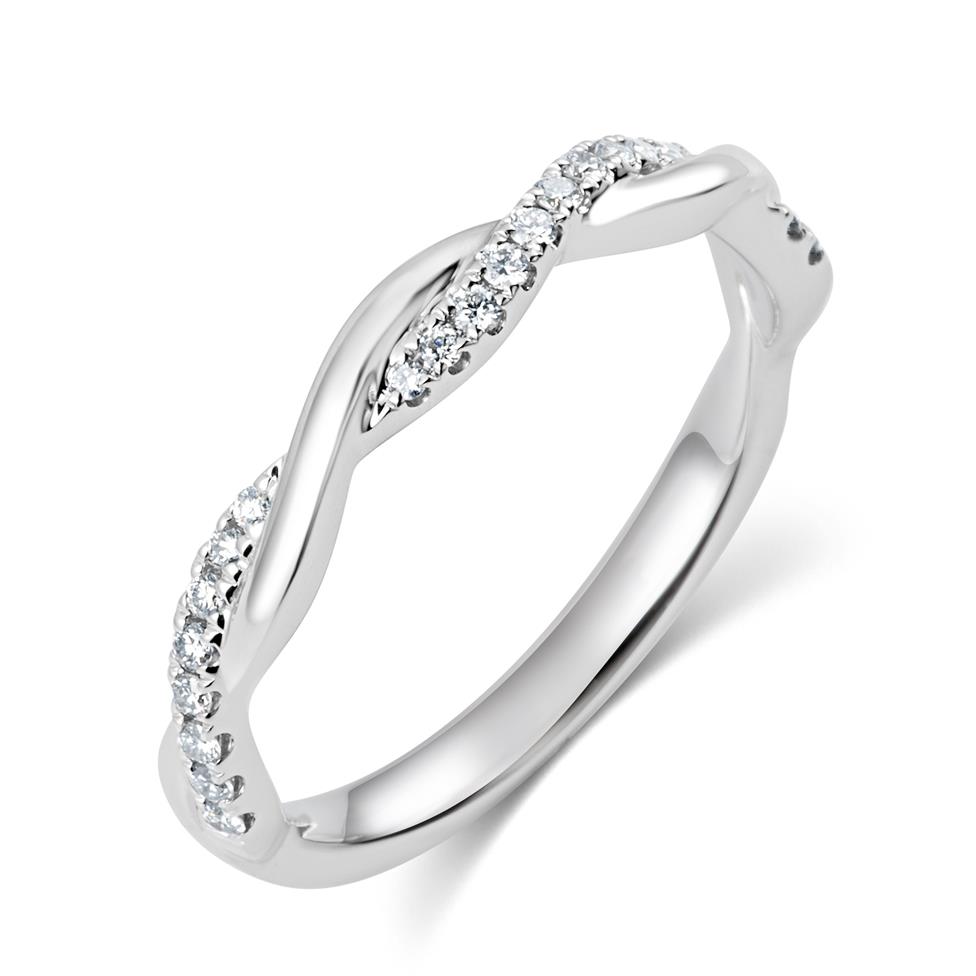 18ct White Gold Plait Design Diamond Set Wedding Ring 0.13ct Image 1