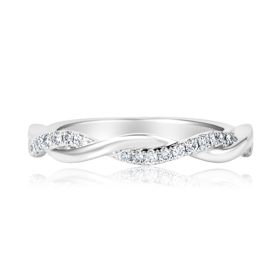 18ct White Gold Plait Design Diamond Set Wedding Ring 0.13ct Thumbnail Image 2