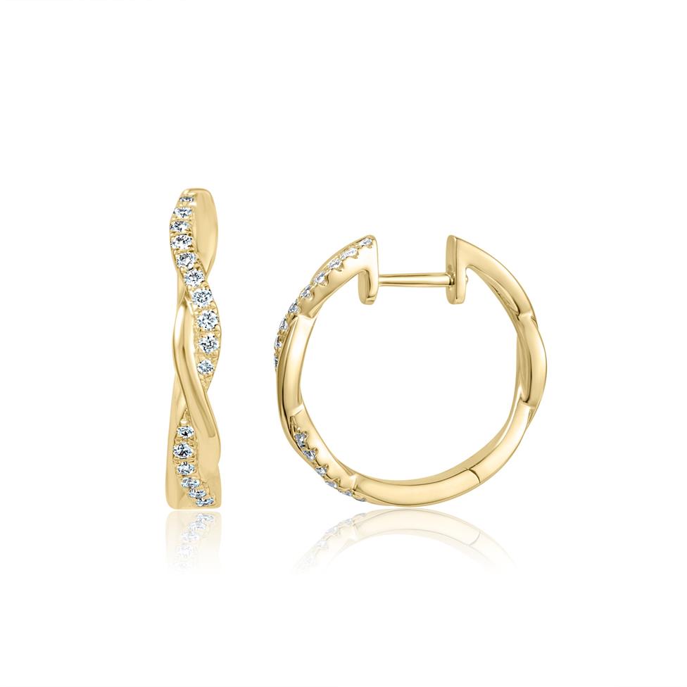 18ct Yellow Gold Plait Design Diamond Hoop Earrings Thumbnail Image 0