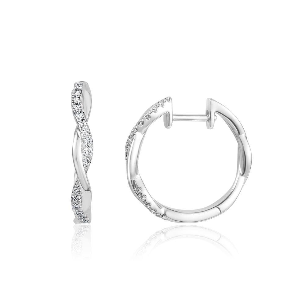 18ct White Gold Plait Design Diamond Hoop Earrings Thumbnail Image 0
