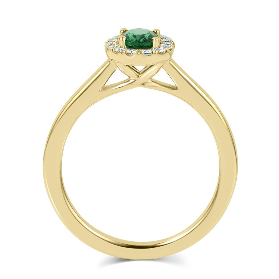 18ct Yellow Gold Oval Emerald and Diamond Halo Engagement Ring
 Thumbnail Image 3