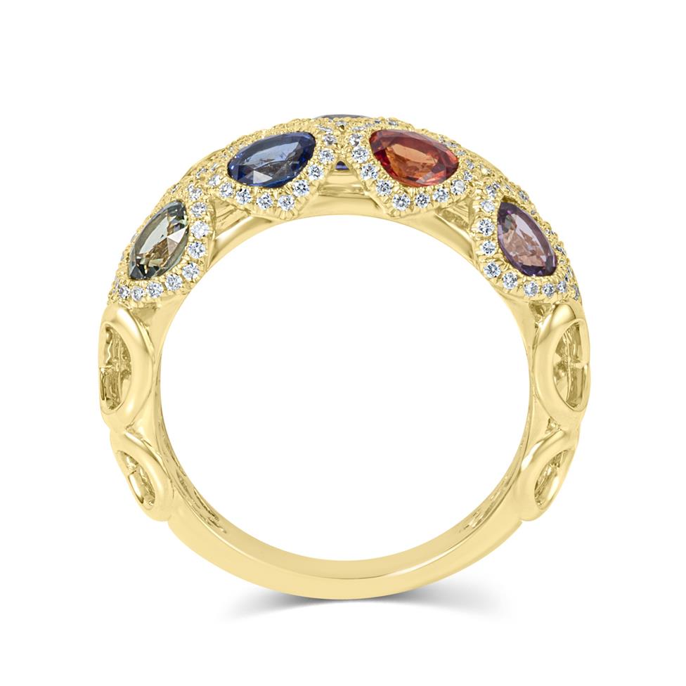Samba 18ct Yellow Gold Dome Design Rainbow Sapphire And Diamond Dress Ring
 Thumbnail Image 3