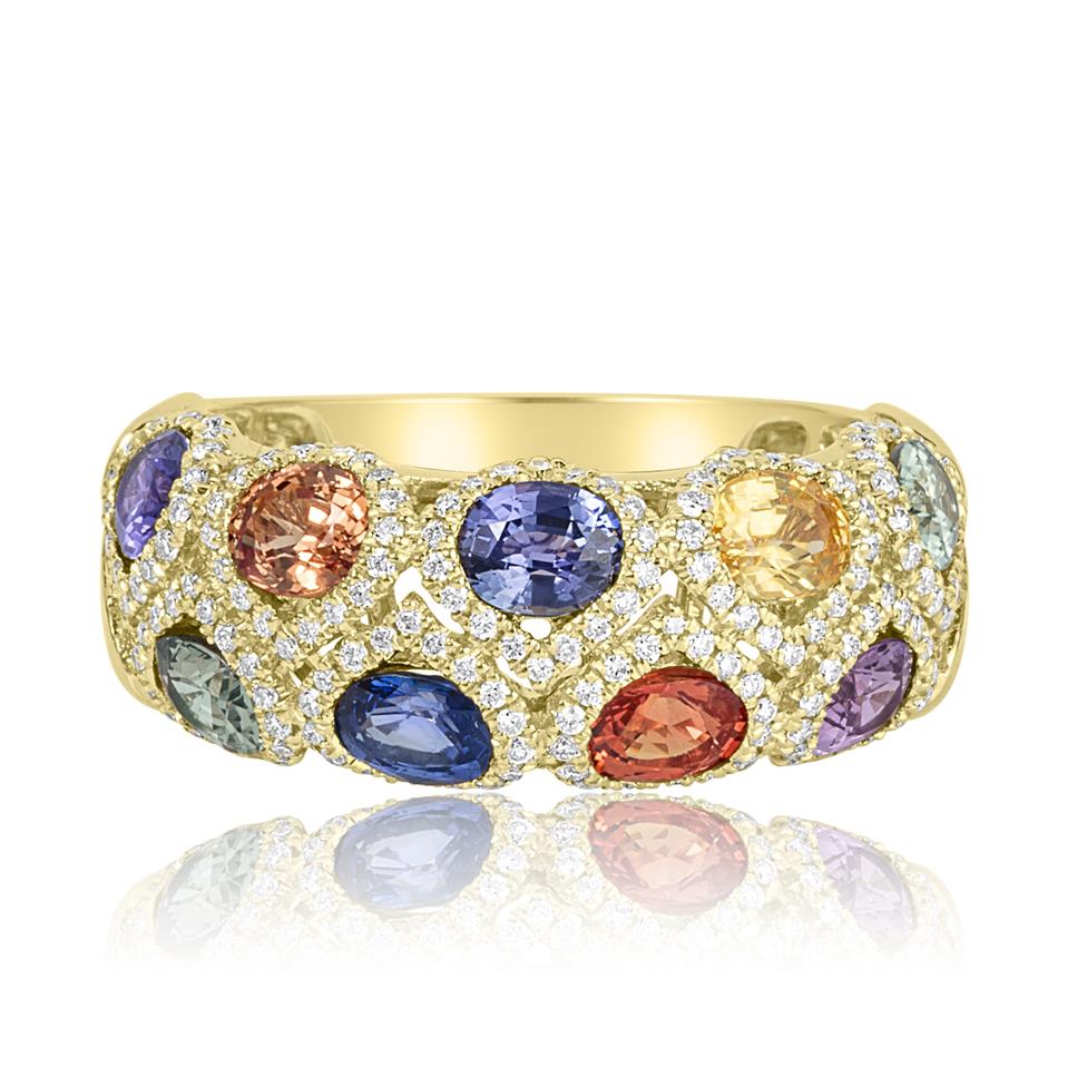 Samba 18ct Yellow Gold Dome Design Rainbow Sapphire And Diamond Dress Ring
 Thumbnail Image 2