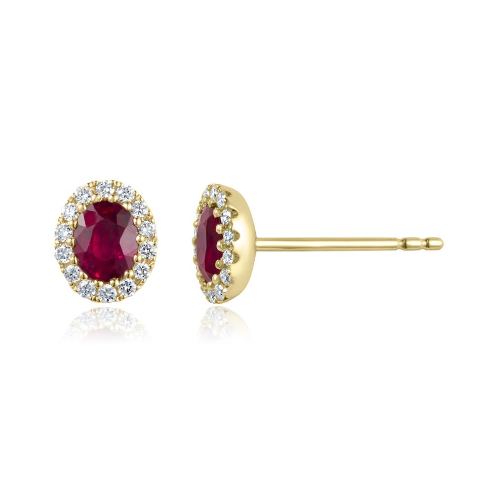 Camellia 18ct Yellow Gold Ruby and Diamond Oval Halo Earrings
 Thumbnail Image 0