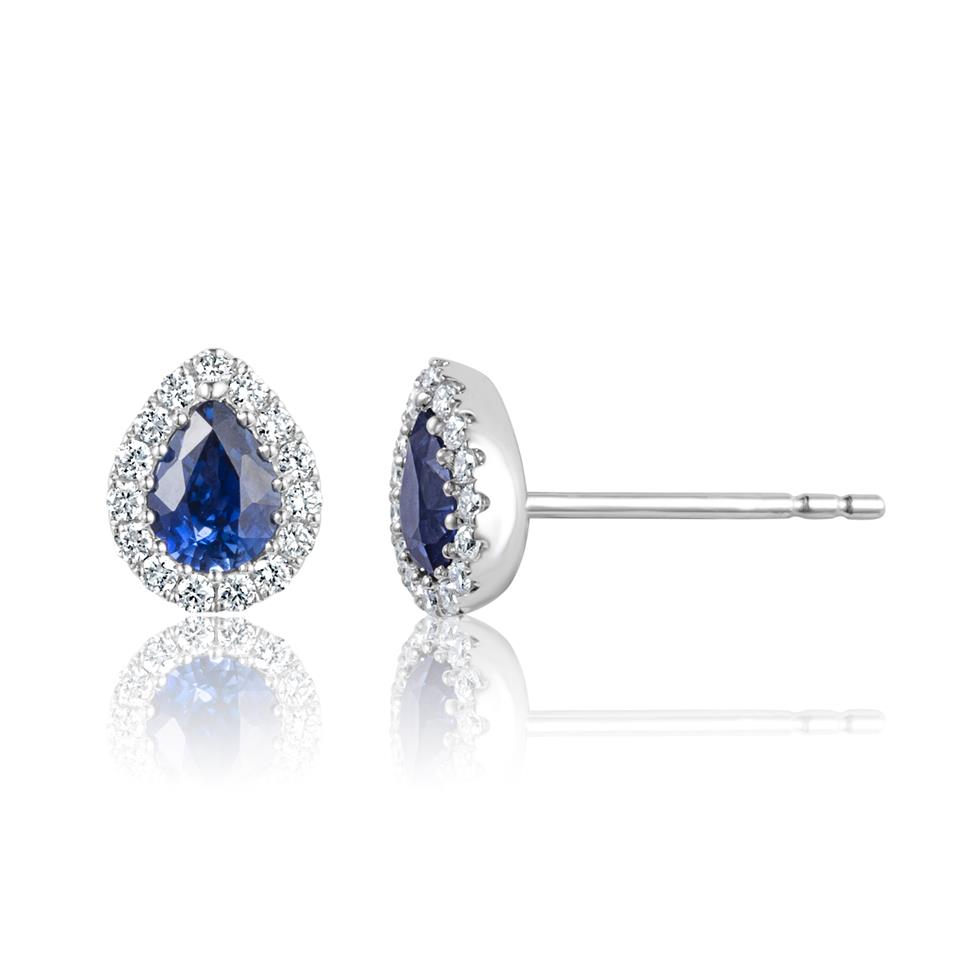 Camellia 18ct White Gold Sapphire and Diamond Teardrop Halo Earrings
 Thumbnail Image 0