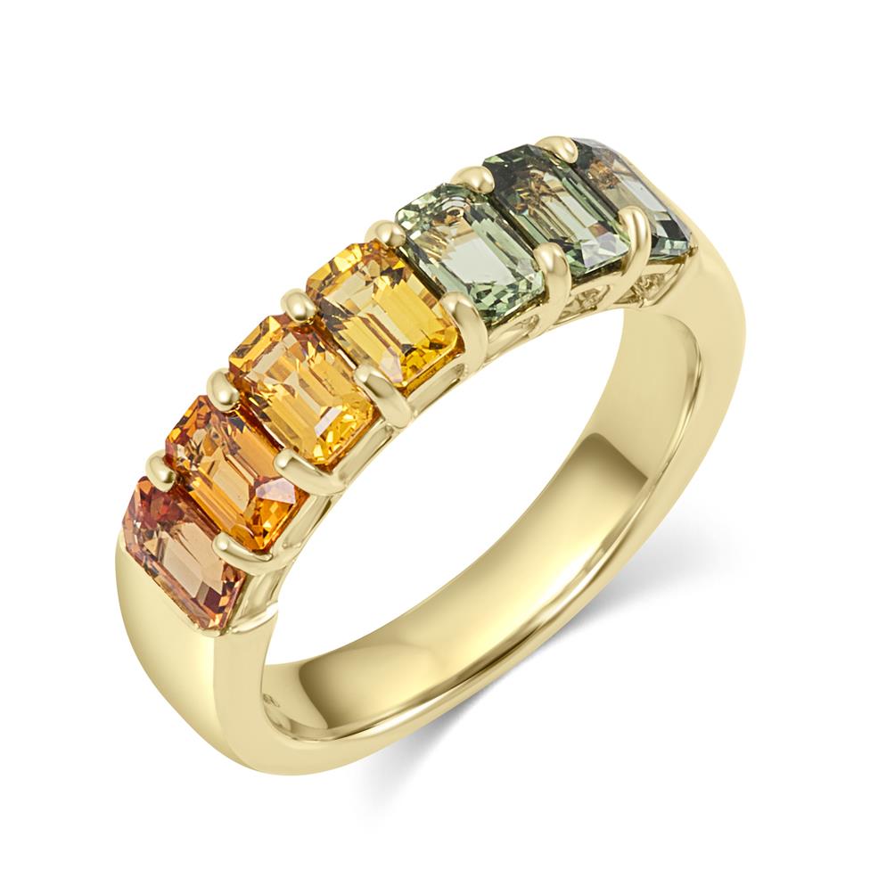 Samba 18ct Yellow Gold Emerald Cut Multicoloured Sapphire Dress Ring Thumbnail Image 0