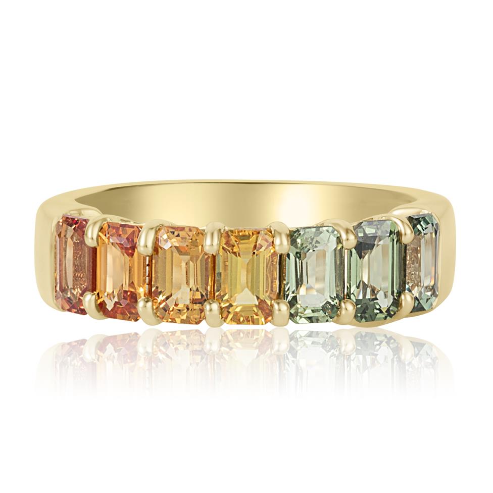 Samba 18ct Yellow Gold Emerald Cut Multicoloured Sapphire Dress Ring Thumbnail Image 3
