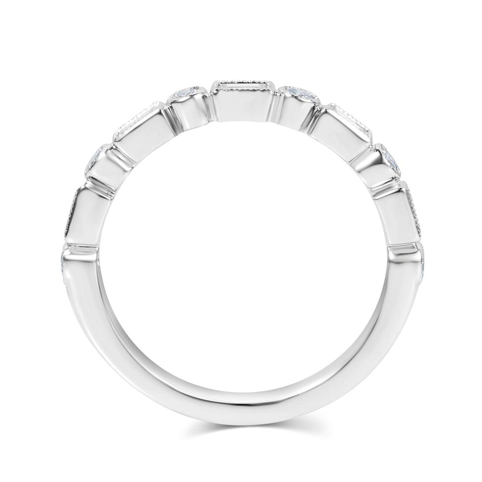 Platinum Vintage Style Baguette and Round  Diamond Half Eternity Ring Thumbnail Image 3