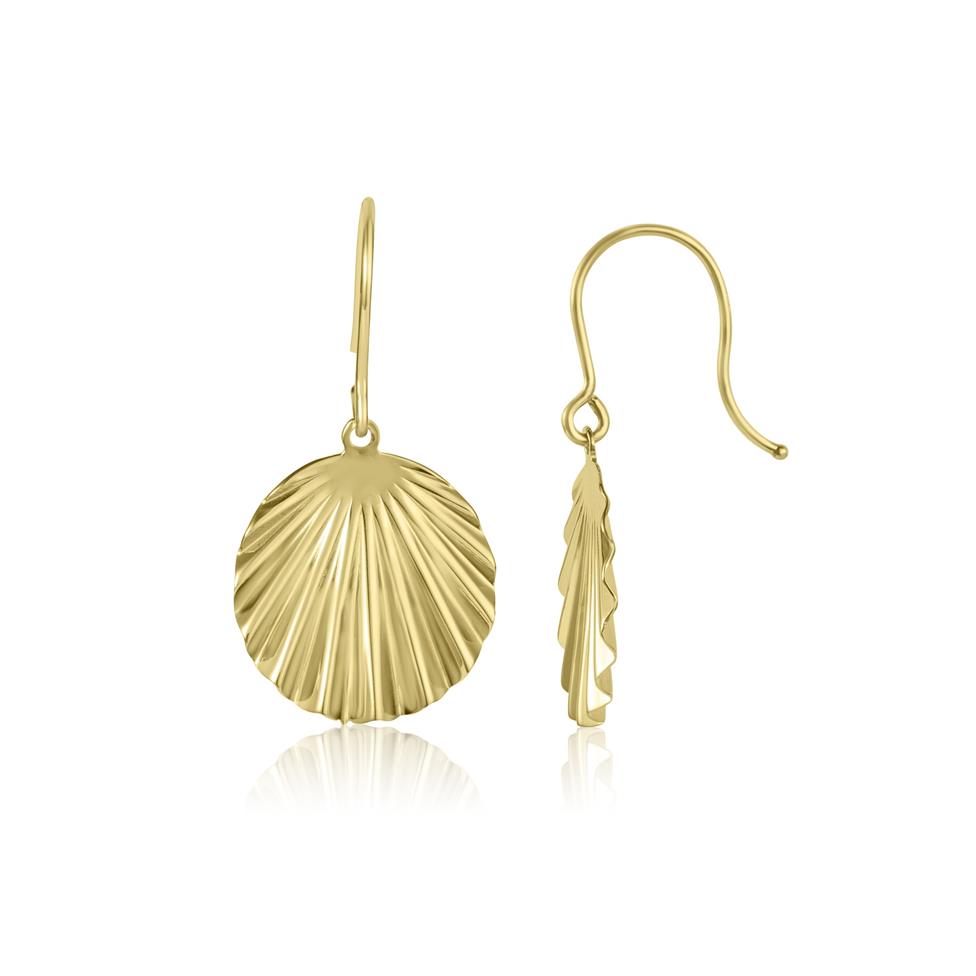 18ct Yellow Gold Shell Design Drop Earrings Image 1