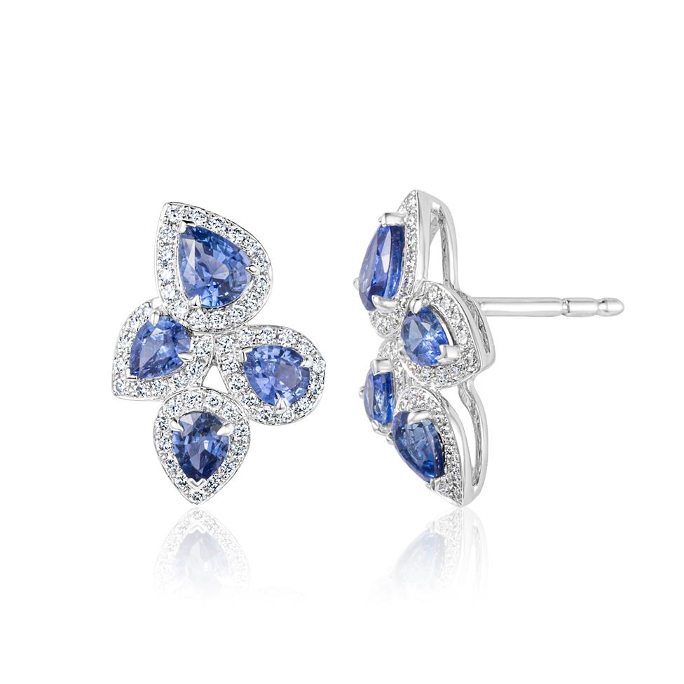 Oriana 18ct White Gold Petal Cluster Sapphire and Diamond Stud Earrings Thumbnail Image 0