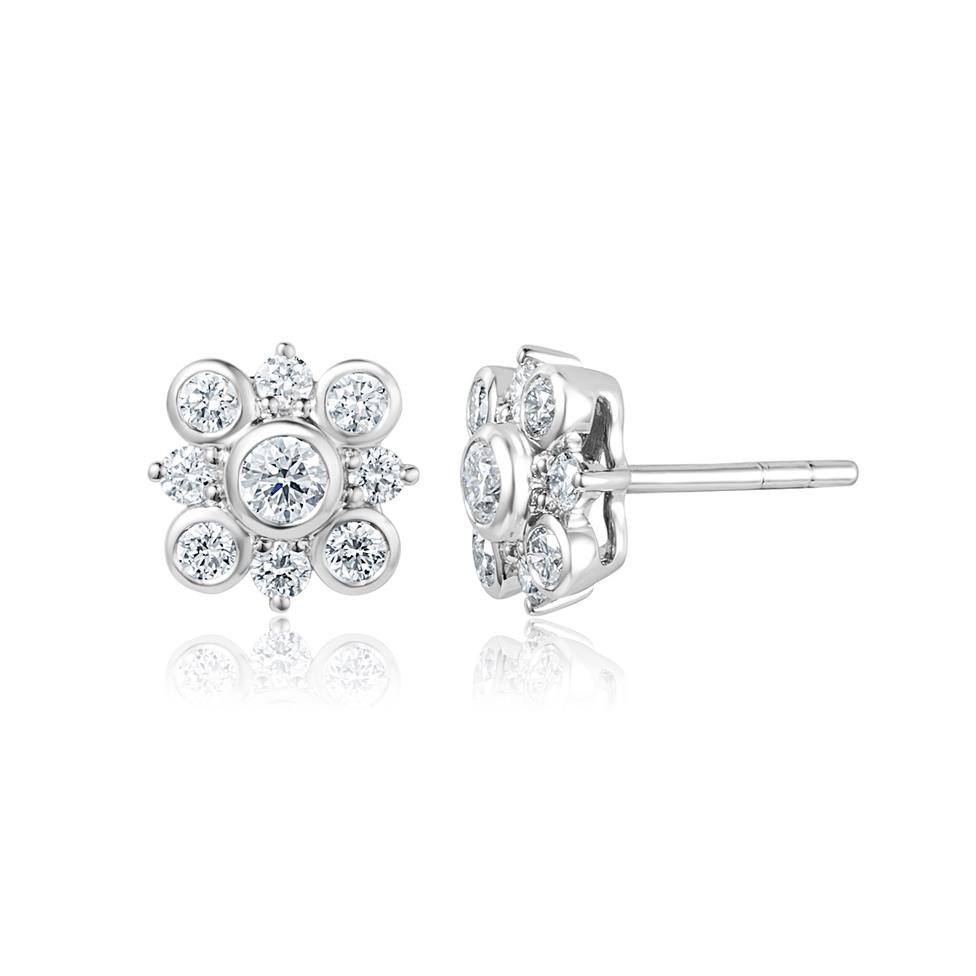 18ct White Gold Diamond Cluster Stud Earrings Image 1