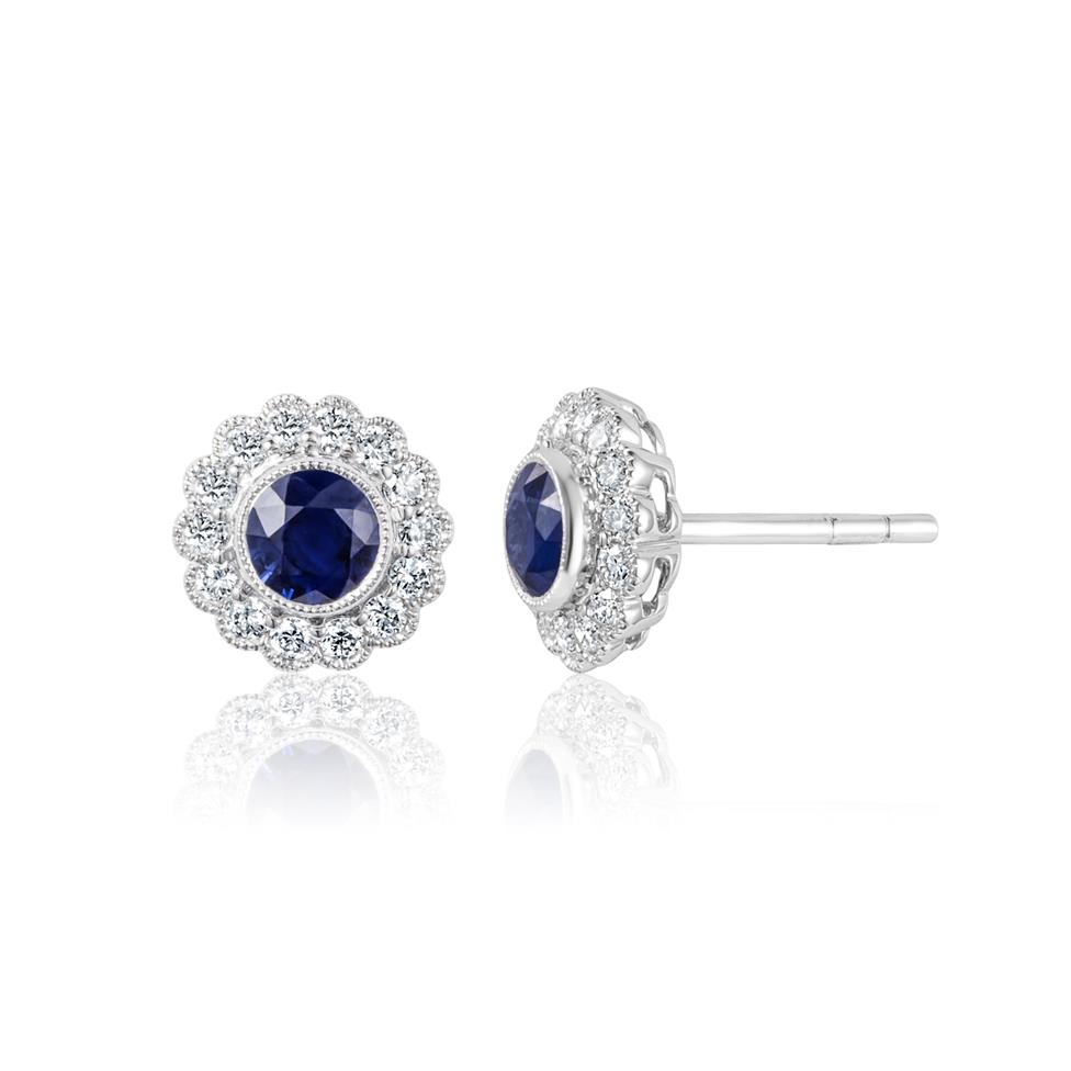 18ct White Gold Sapphire and Diamond Cluster Stud Earrings Thumbnail Image 0