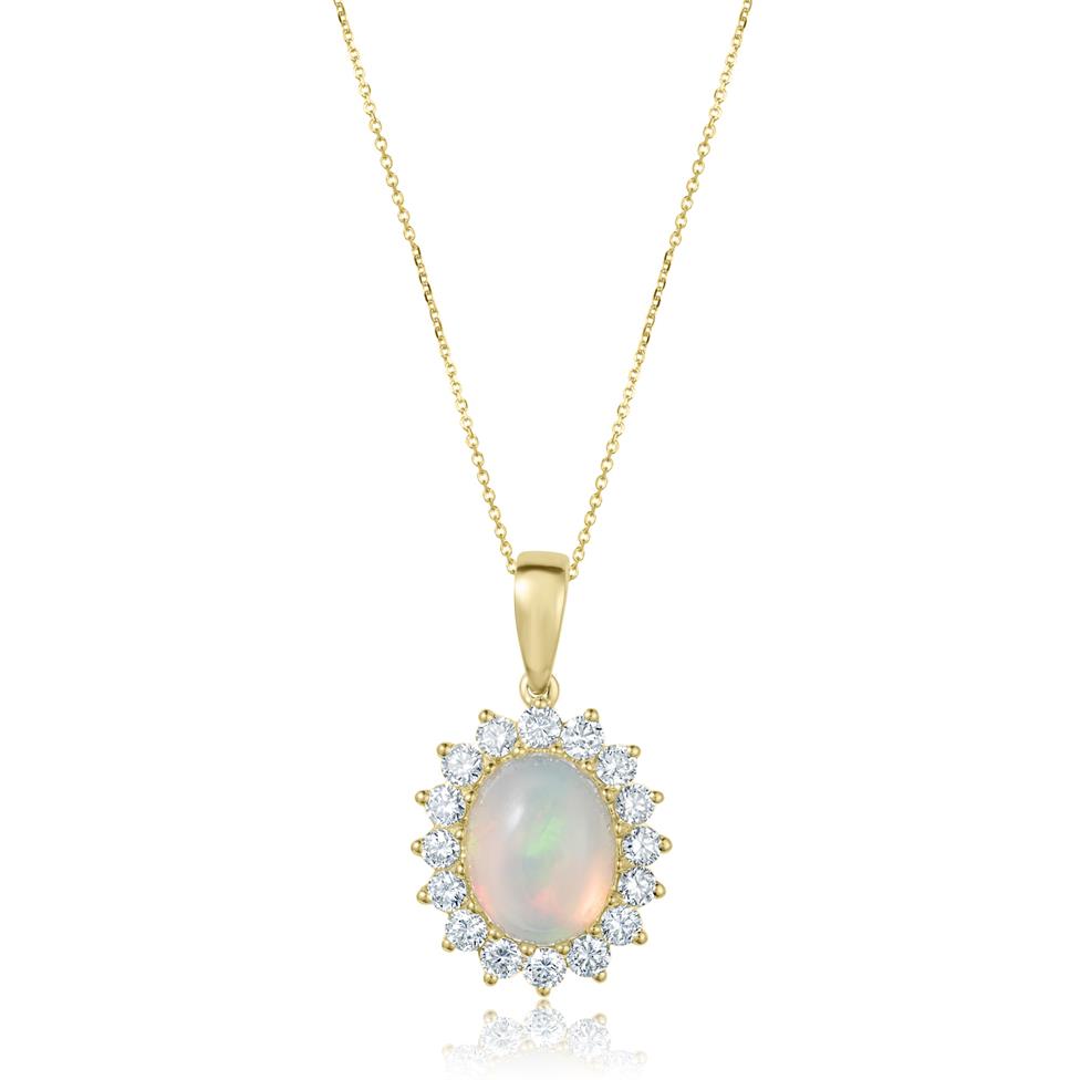 18ct Yellow Gold Opal and Diamond Cluster Pendant Thumbnail Image 0