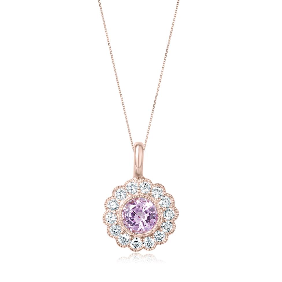 18ct Rose Gold Pink Sapphire and Diamond Cluster Pendant Image 1