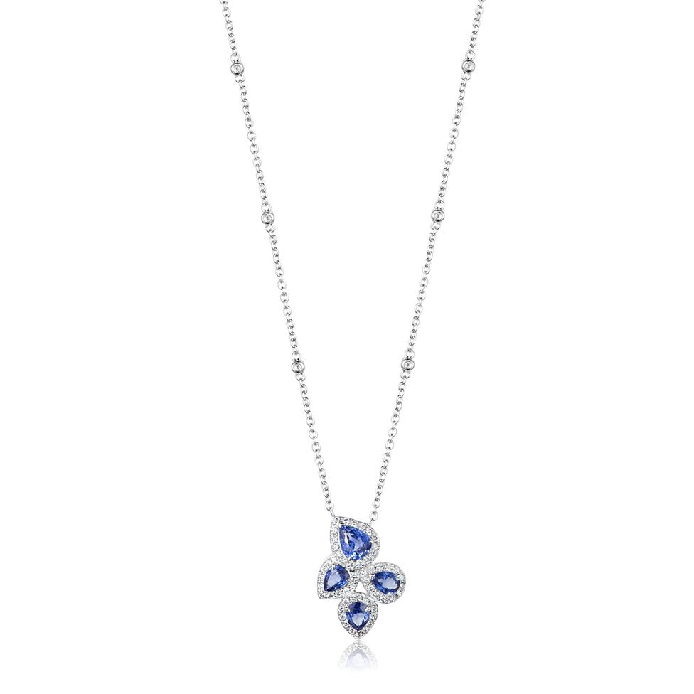 Oriana 18ct White Gold Petal Cluster Sapphire and Diamond Necklace Image 1