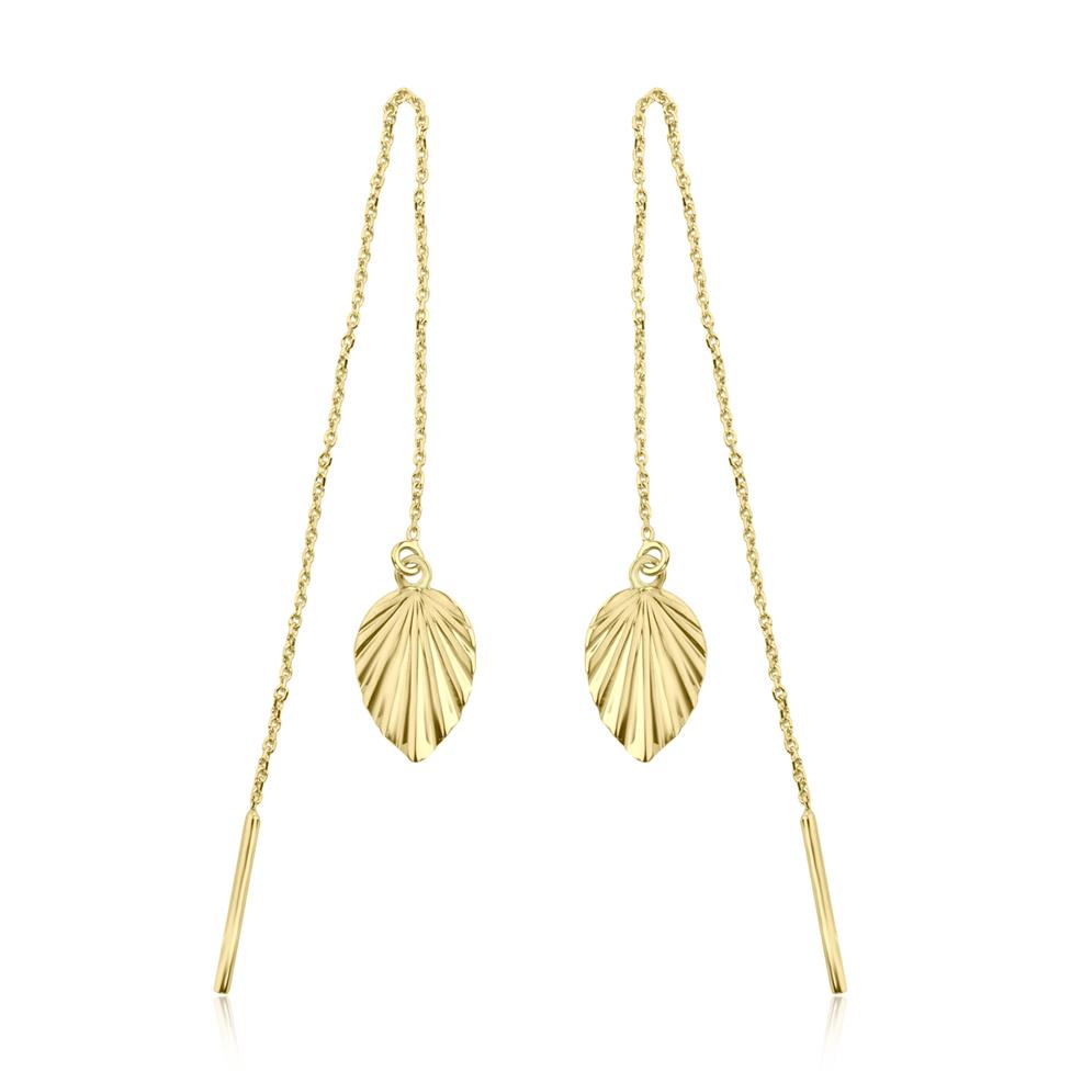 18ct Yellow Gold Leaf Design Drop Earrings Image 1