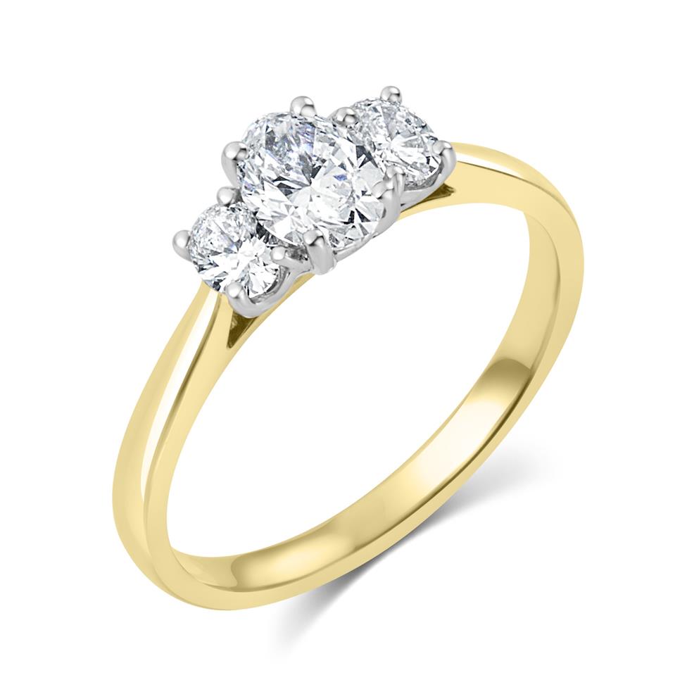 18ct Yellow Gold Oval Diamond Three Stone Engagement Ring 0.80ct Thumbnail Image 0