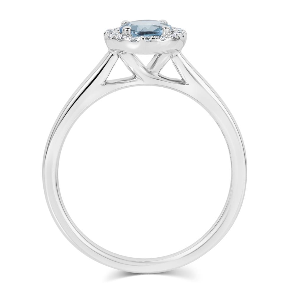 Platinum Aquamarine and Diamond Halo Dress Ring Thumbnail Image 2