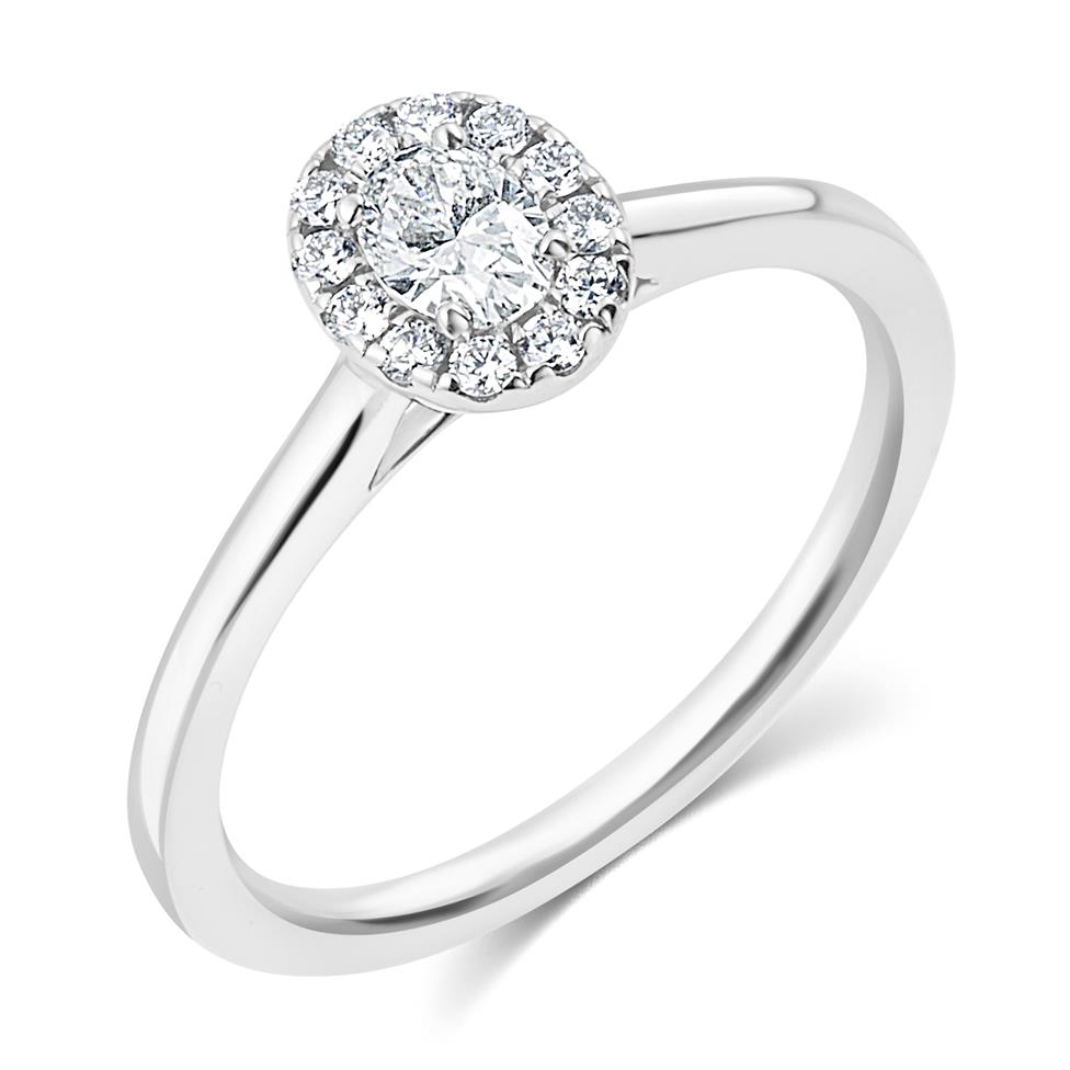 Platinum Oval Diamond Halo Engagement Ring 0.35ct Thumbnail Image 0