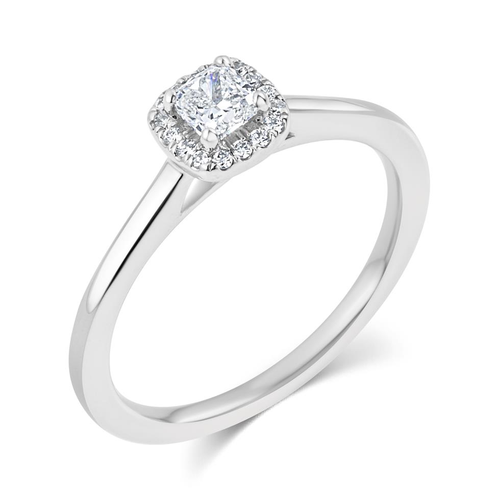 Platinum Cushion Cut Diamond Halo Engagement Ring 0.35ct Thumbnail Image 0
