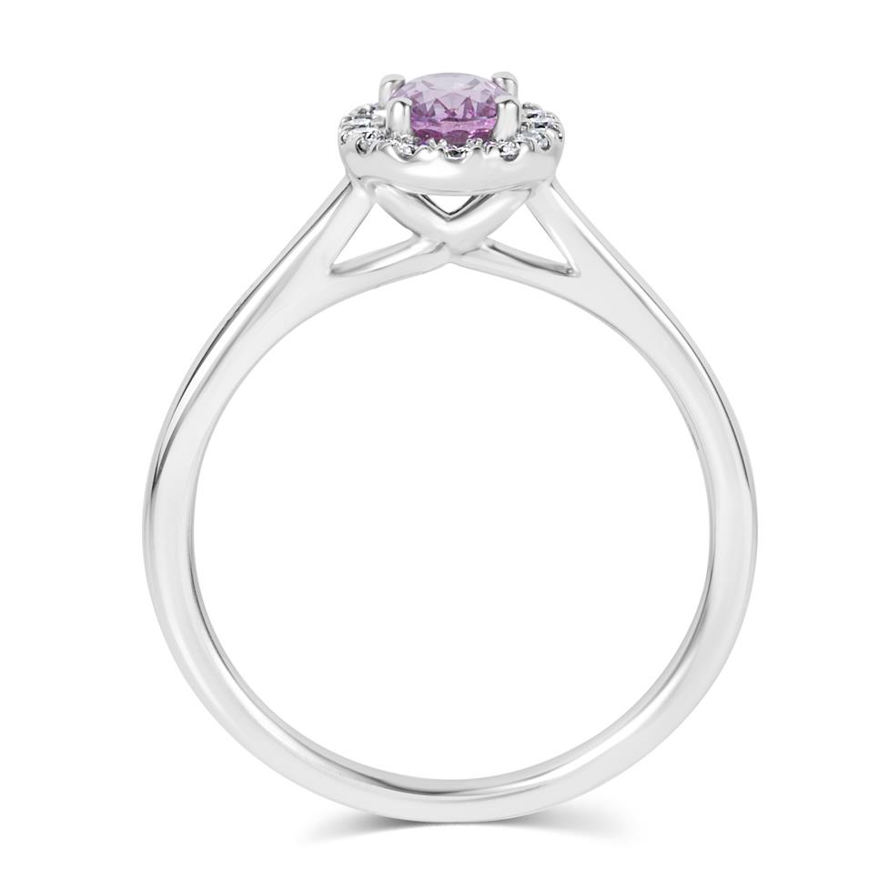 18ct White Gold Pink Sapphire and Diamond Halo Engagement Ring Thumbnail Image 2