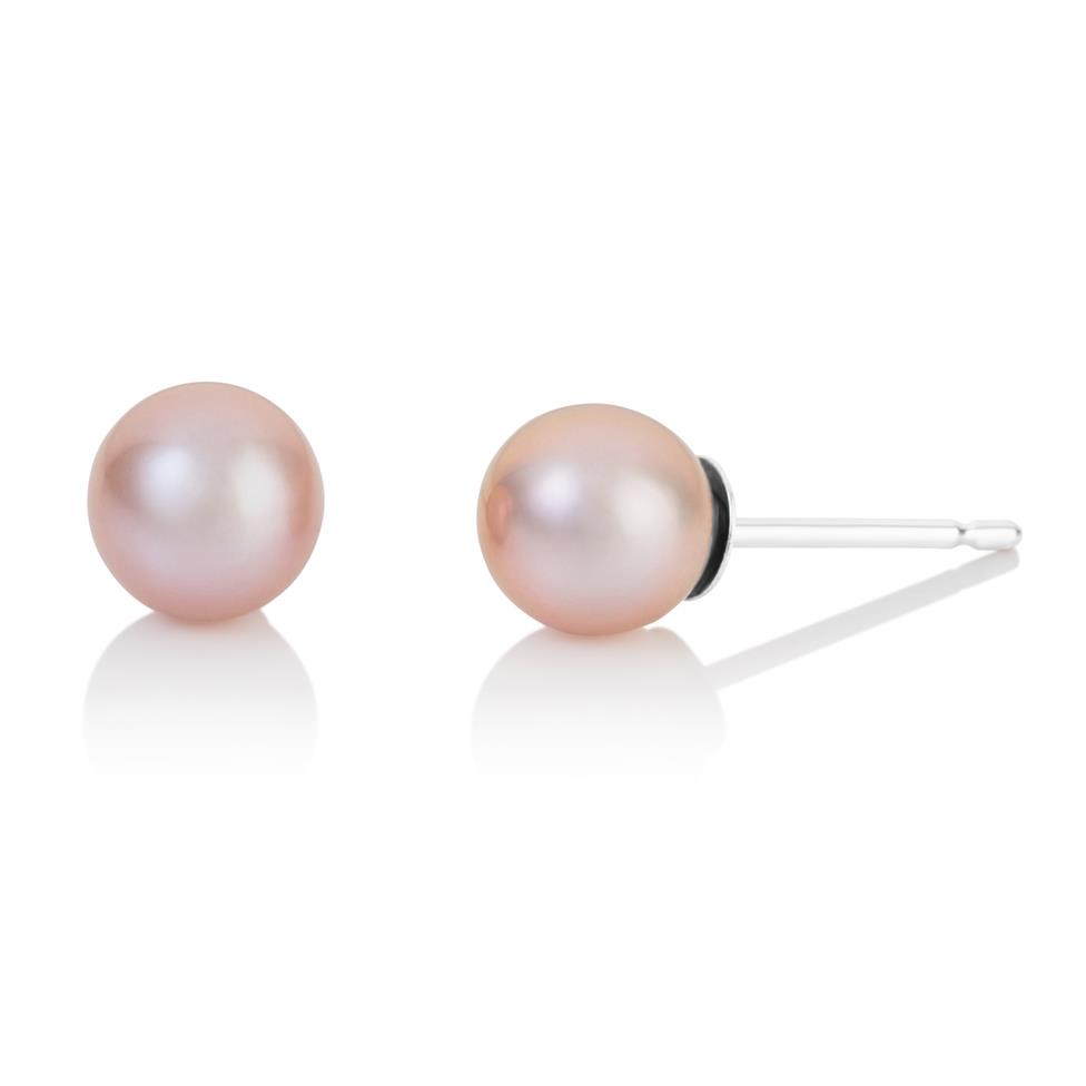 18ct White Gold Pink Freshwater Pearl Stud Earrings 5mm Thumbnail Image 0