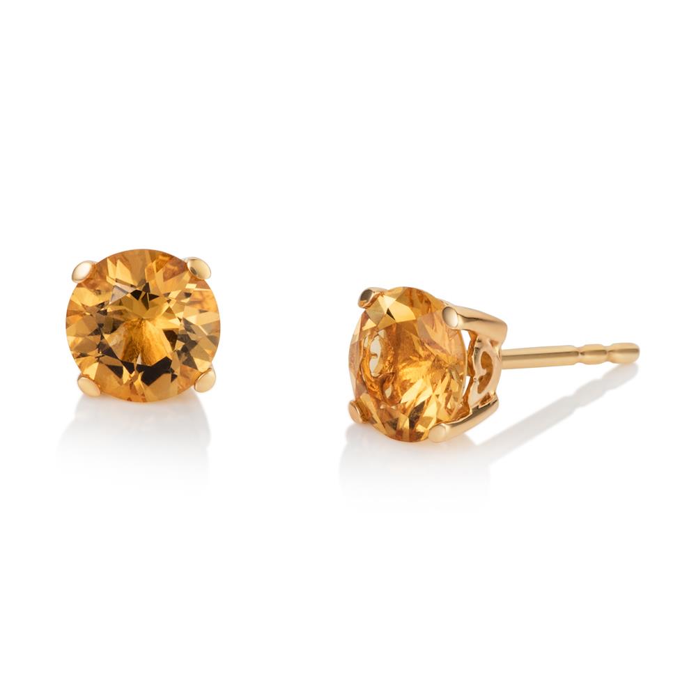 18ct Yellow Gold Citrine Solitaire Stud Earrings Thumbnail Image 0