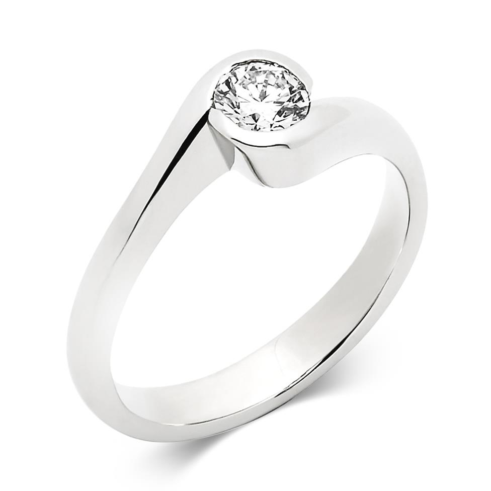 18ct White Gold Twist Design Diamond Solitaire Engagement Ring 0.32ct Thumbnail Image 0