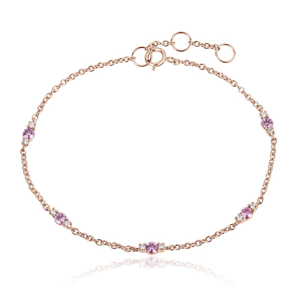 18ct Rose Gold Pink Sapphire And Diamond Station Bracelet Thumbnail Image 0