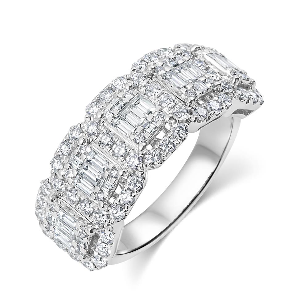 Odyssey 18ct White Gold Five Stone Illusion Set Diamond Halo Dress Ring Thumbnail Image 0