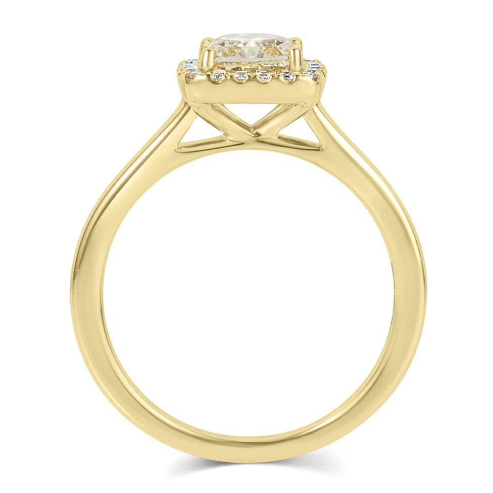 18ct Yellow Gold Cushion Cut Champagne Diamond Halo Engagement Ring Thumbnail Image 2