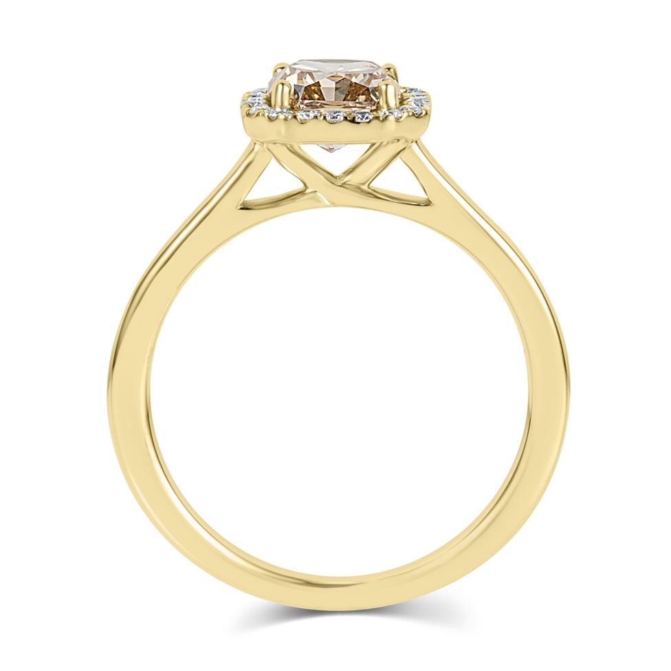 18ct Yellow Gold Radiant Cut Cognac Diamond Halo Engagement Ring Thumbnail Image 2