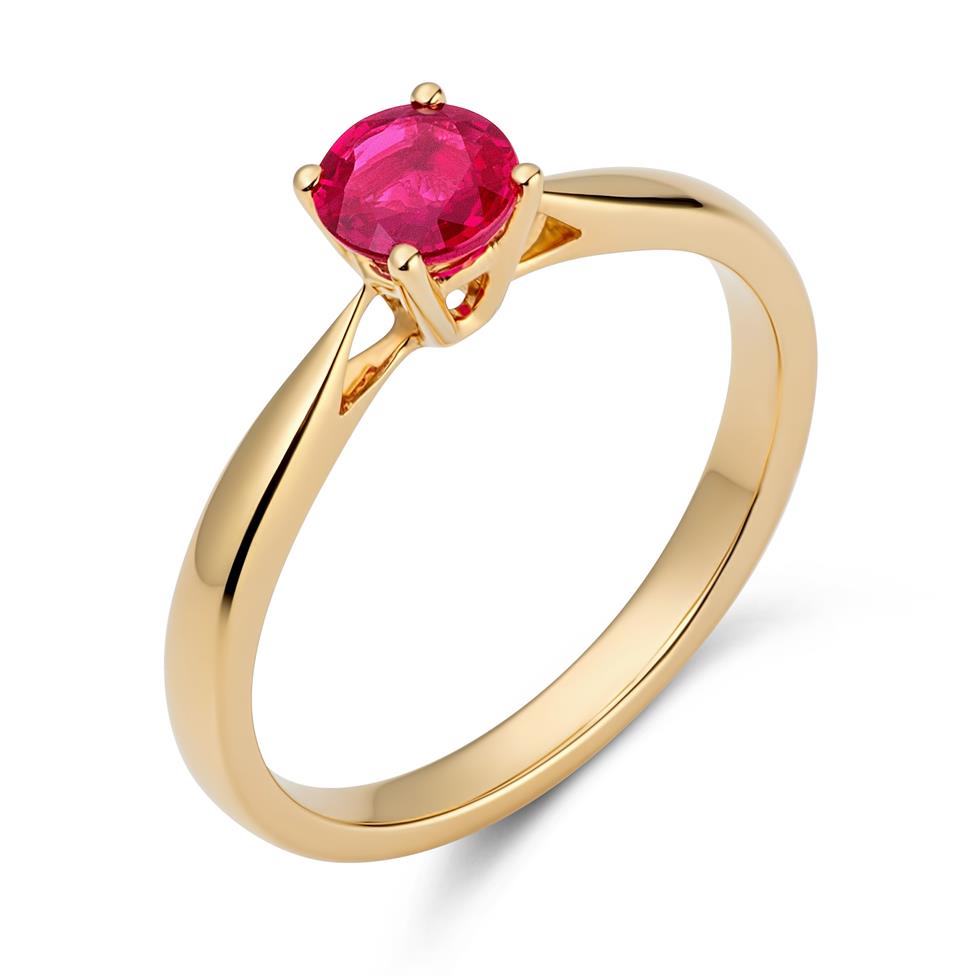 18ct Yellow Gold Ruby Solitaire Engagement Ring Image 1