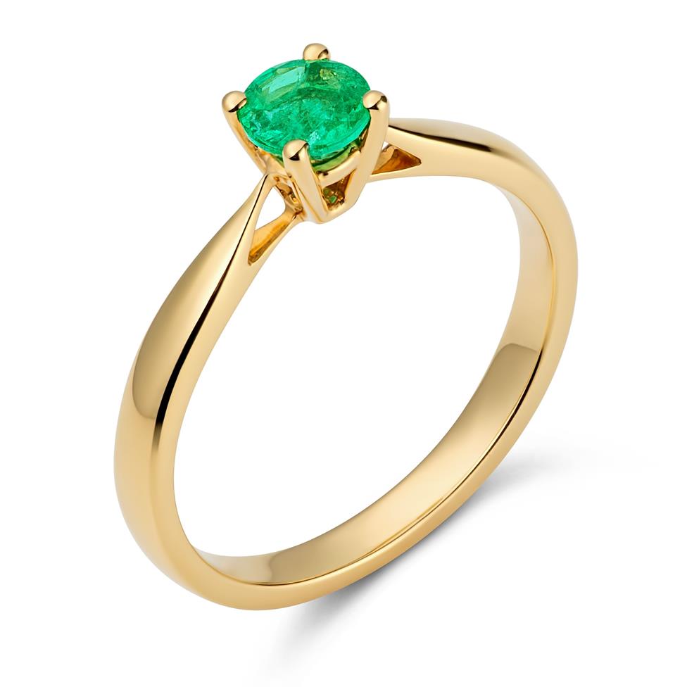 18ct Yellow Gold Emerald Solitaire Engagement Ring Thumbnail Image 1
