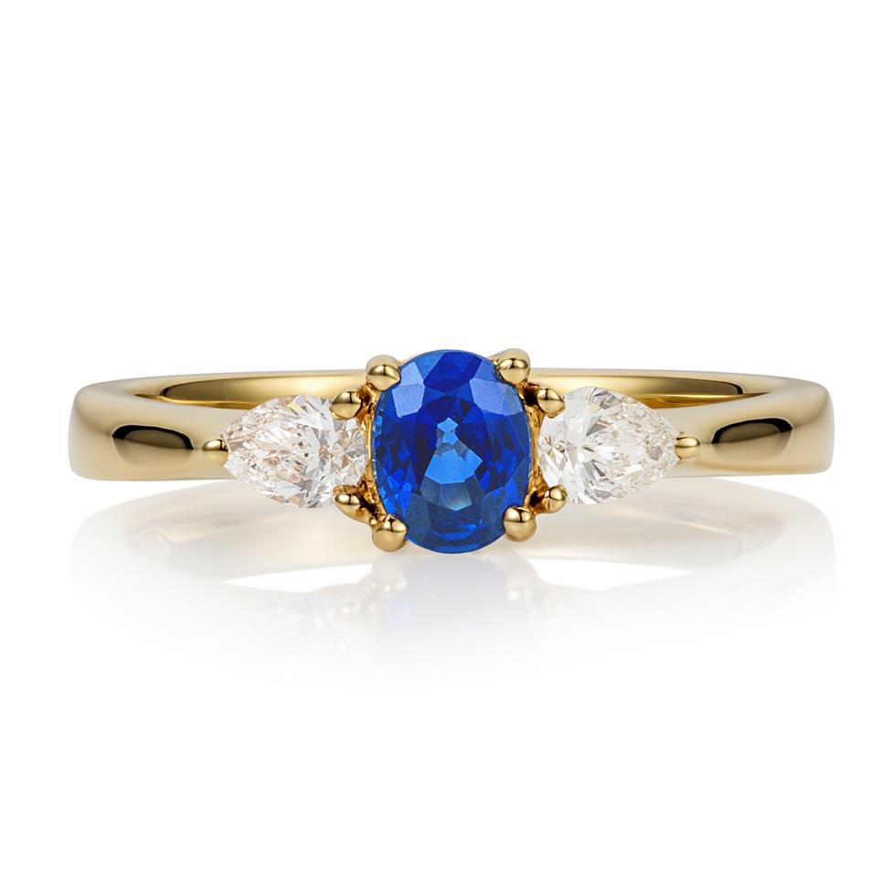 18ct Yellow Gold Oval Sapphire and Diamond Three Stone Engagement Ring Thumbnail Image 1