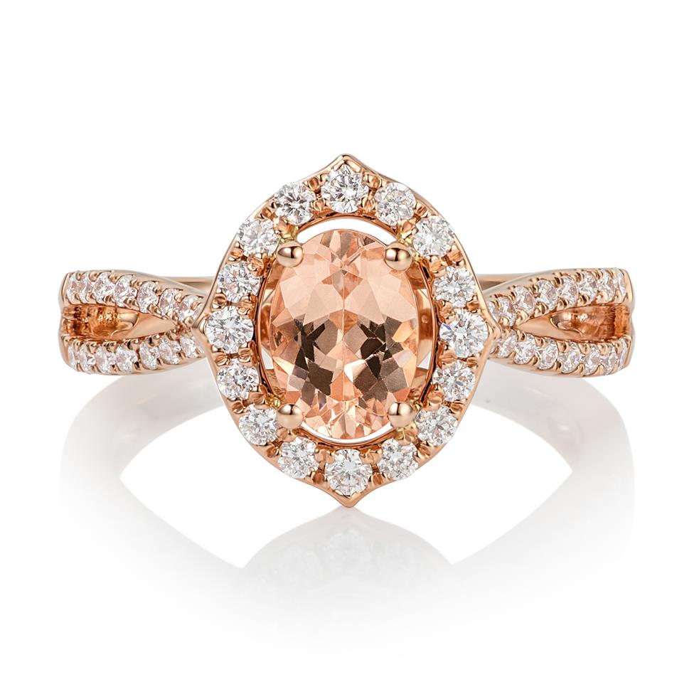 18ct Rose Gold Split Shoulder Design Morganite and Diamond Cluster Dress Ring  Thumbnail Image 1