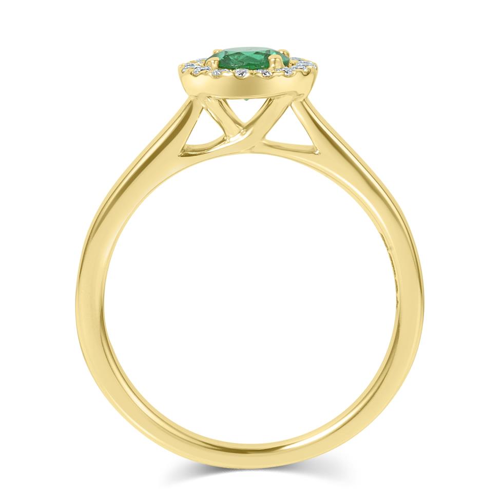 18ct Yellow Gold Emerald and Diamond Halo Engagement Ring Thumbnail Image 2