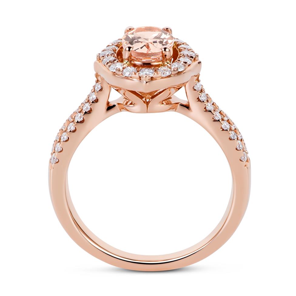 18ct Rose Gold Split Shoulder Design Morganite and Diamond Cluster Dress Ring  Thumbnail Image 2
