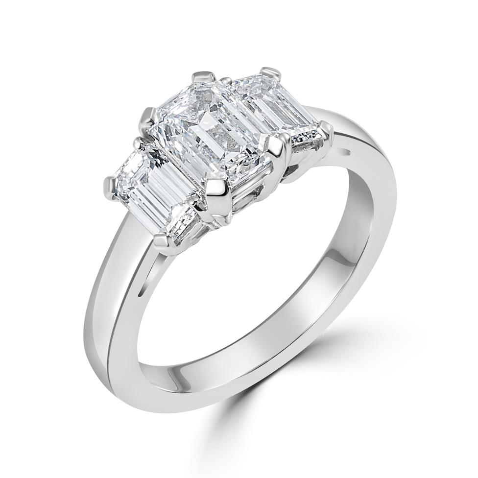 Platinum Emerald Cut Diamond Three Stone Engagement Ring 1.83ct Thumbnail Image 0