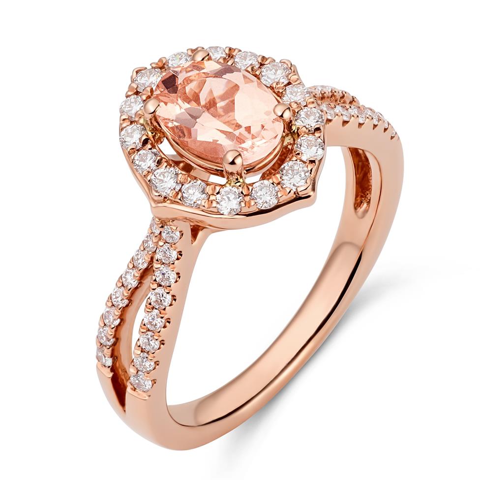 18ct Rose Gold Split Shoulder Design Morganite and Diamond Cluster Dress Ring  Thumbnail Image 0